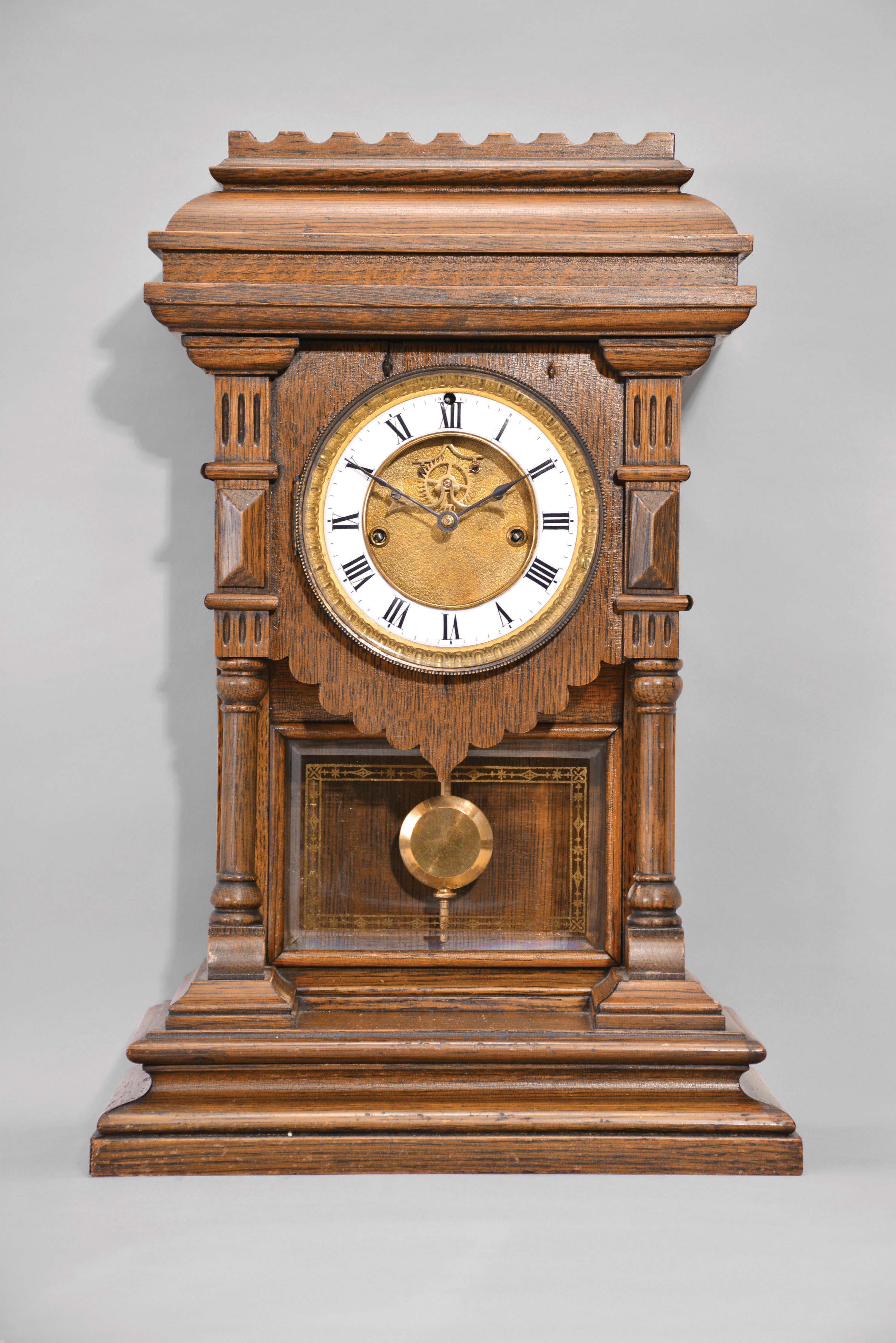 E. N. Welch Mfg. Co., Forestville, Conn., "Khedive", 8 day, time and strike, spring driven brass shelf clock with "Patti" style movement. — Antique Clocks Price Guide