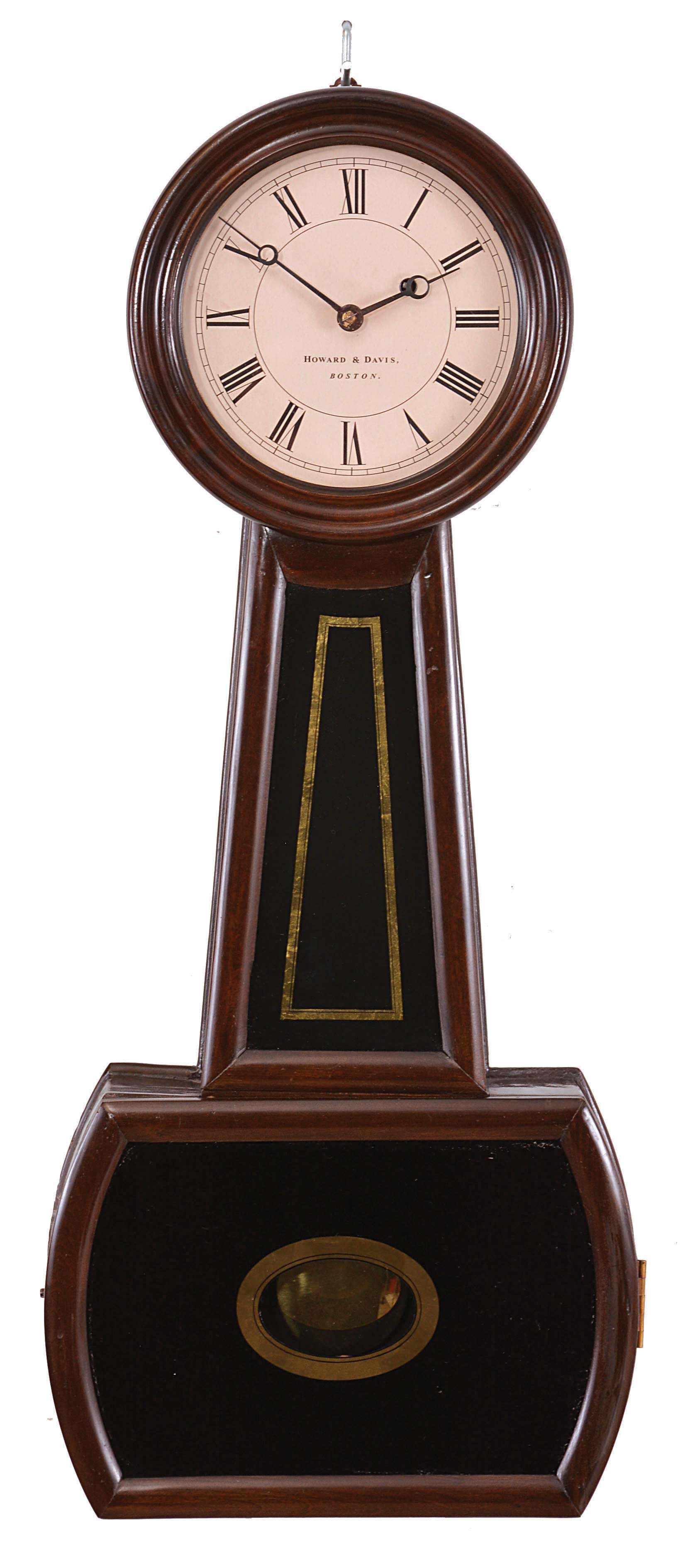 Howard &amp; Davis, Boston, Mass., "Regulator No. 4", 8 day, weight driven brass movement wall timepiece. — Antique Clocks Price Guide