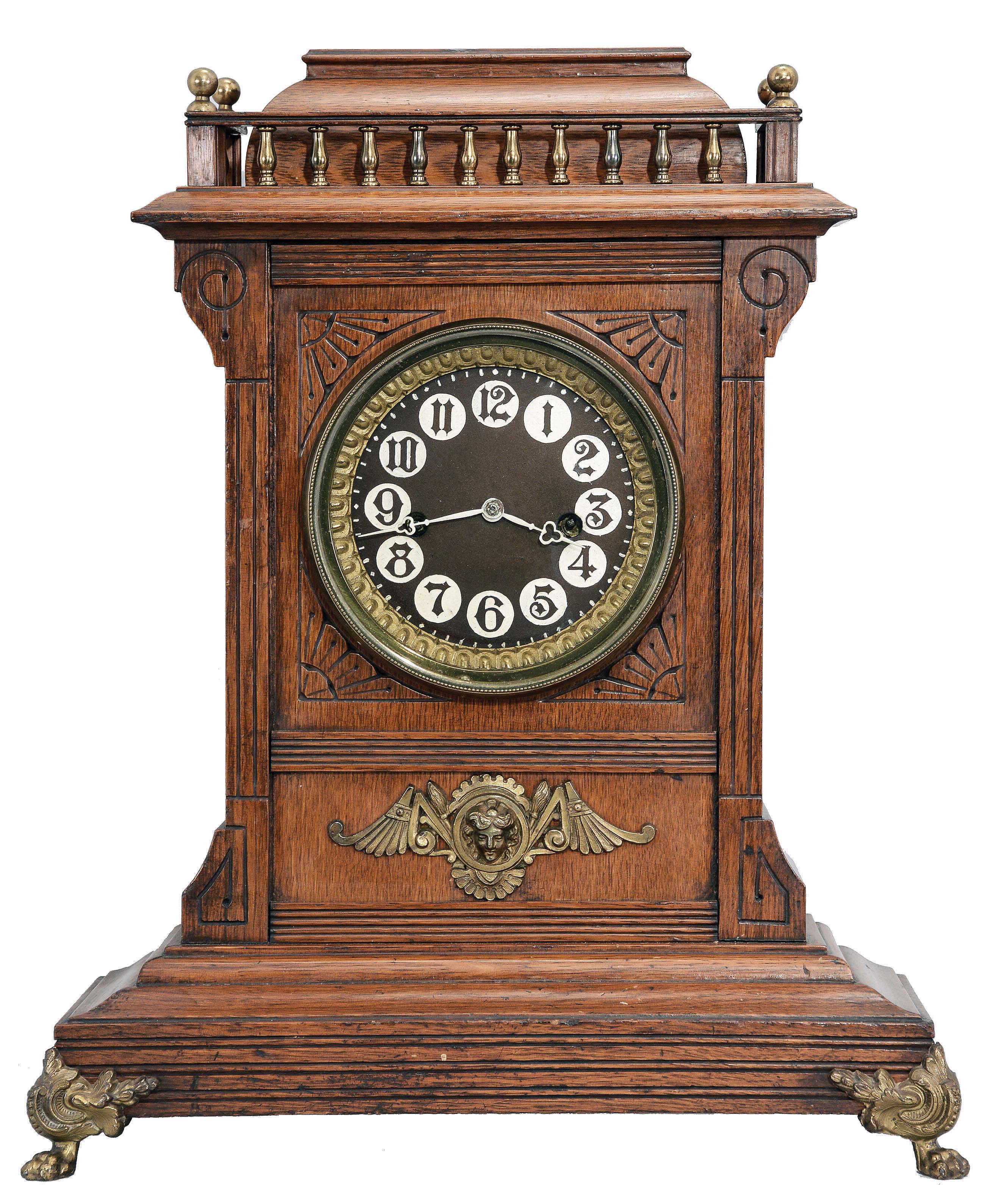 Welch, Spring &amp; Co., Forestville, Conn., "Eveline", 8 day, time and strike, spring brass shelf clock with "Patti" style movement. — Antique Clocks Price Guide