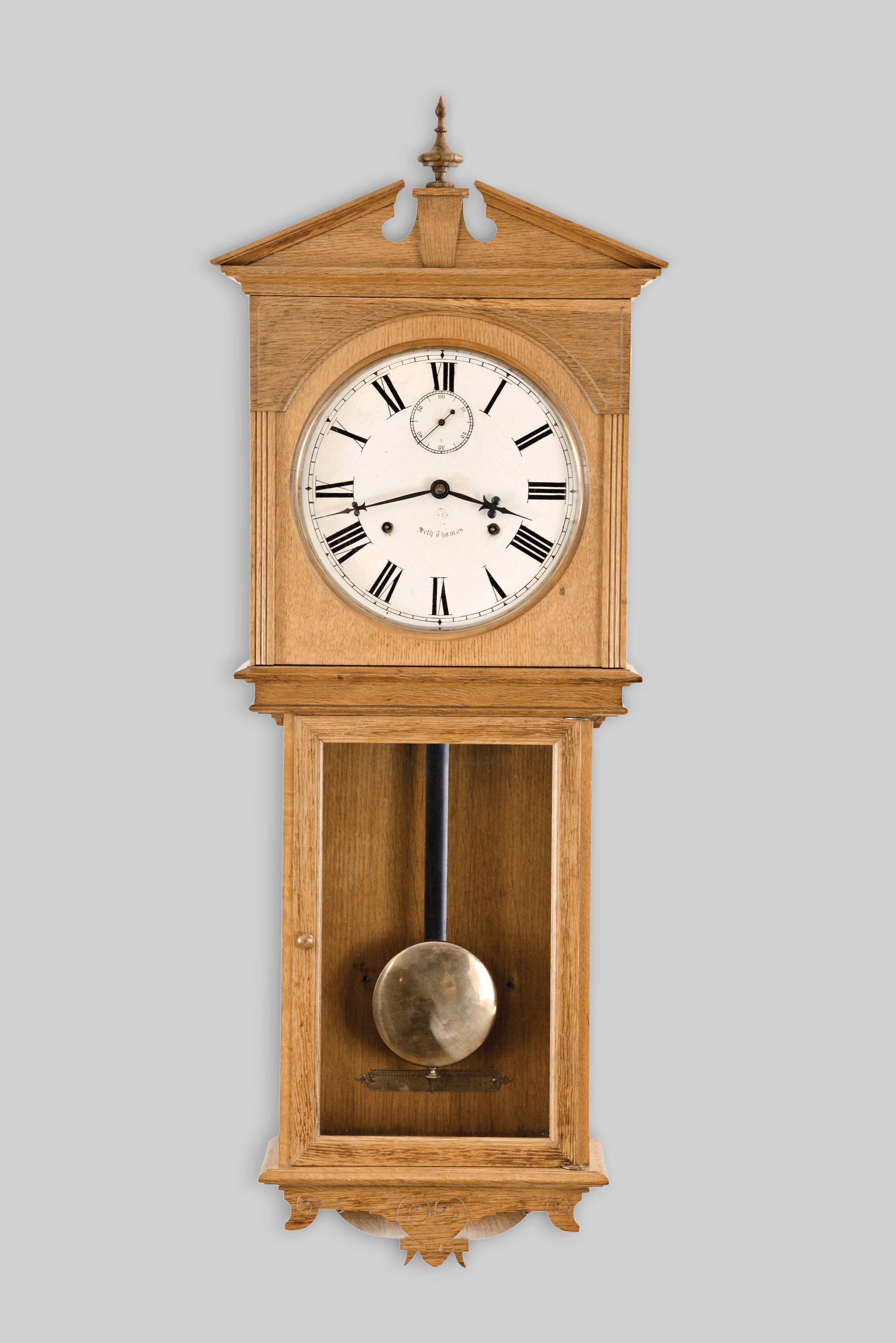 Seth Thomas Clock Co., Thomaston, Conn., "Umbria" hanging wall clock, 15 day, double wind wall timepiece. — Antique Clocks Price Guide