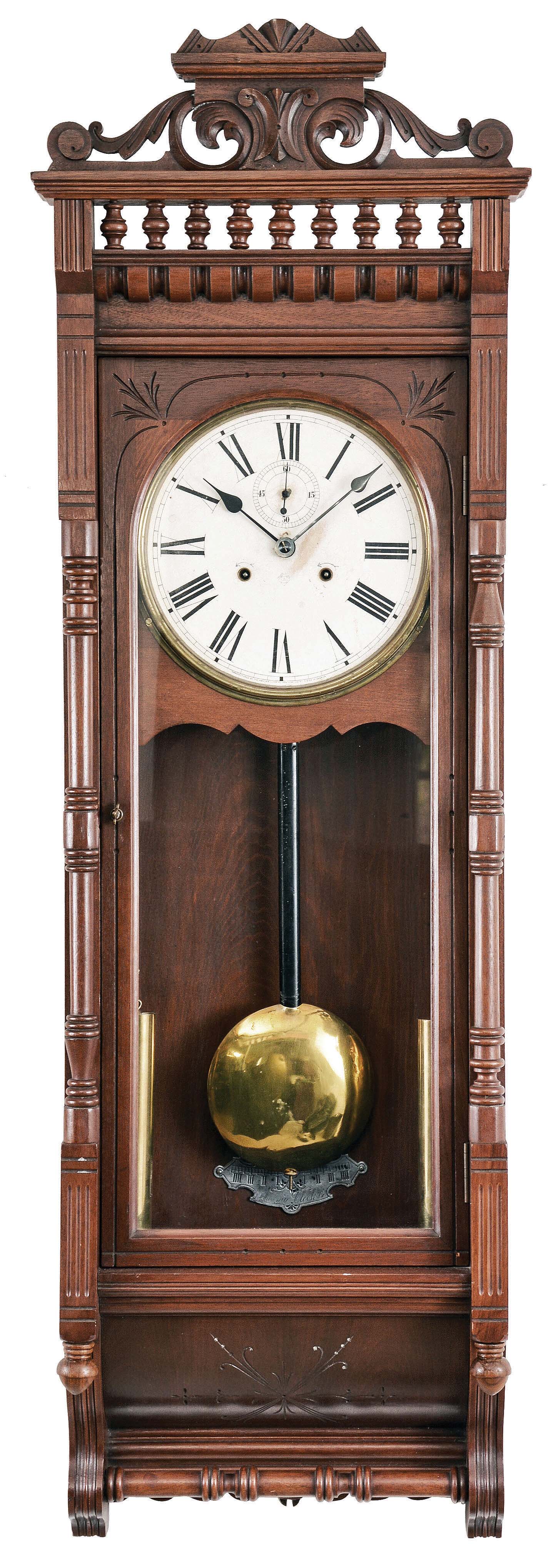 Ansonia Clock Co., New York, "Santa Fe", 8 day, double weight brass movement wall timepiece. — Antique Clocks Price Guide