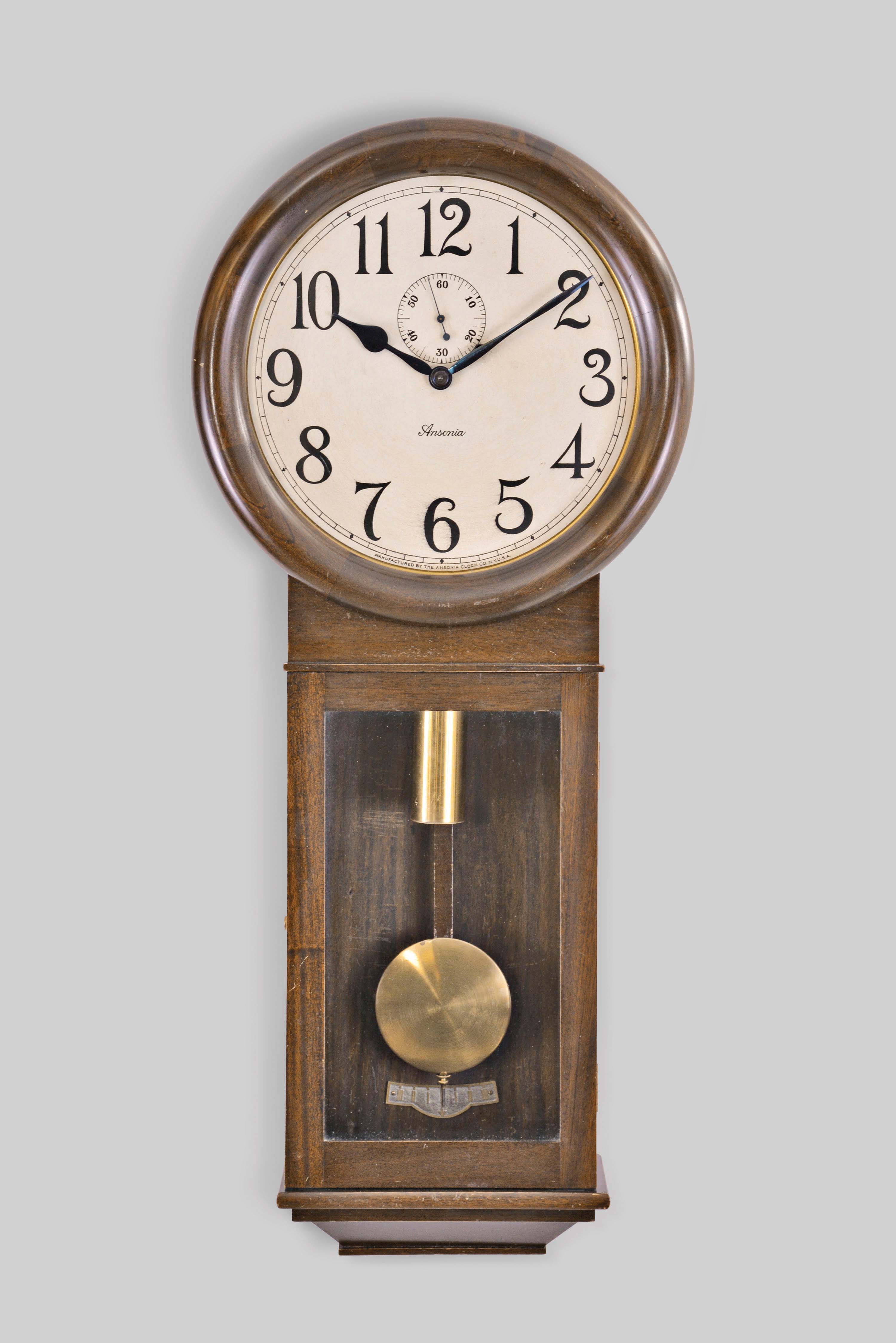 Ansonia Clock Co., New York, "Standard Regulator", 8 day, weight brass movement wall timepiece. — Antique Clocks Price Guide