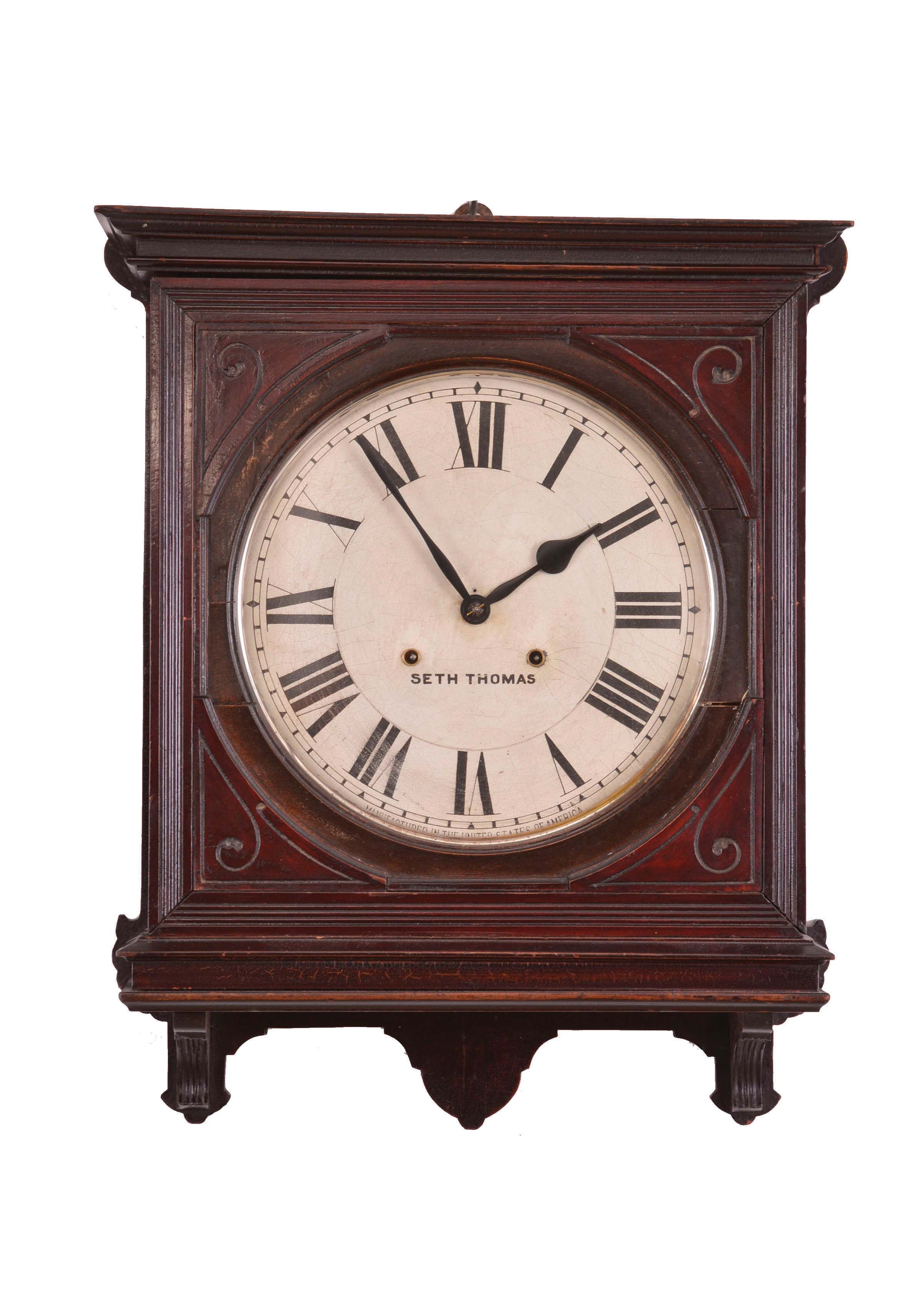 Seth Thomas Clock Co., Thomaston, Conn., "Office No. 5", 8 day, time and strike, spring brass movement wall clock. — Antique Clocks Price Guide