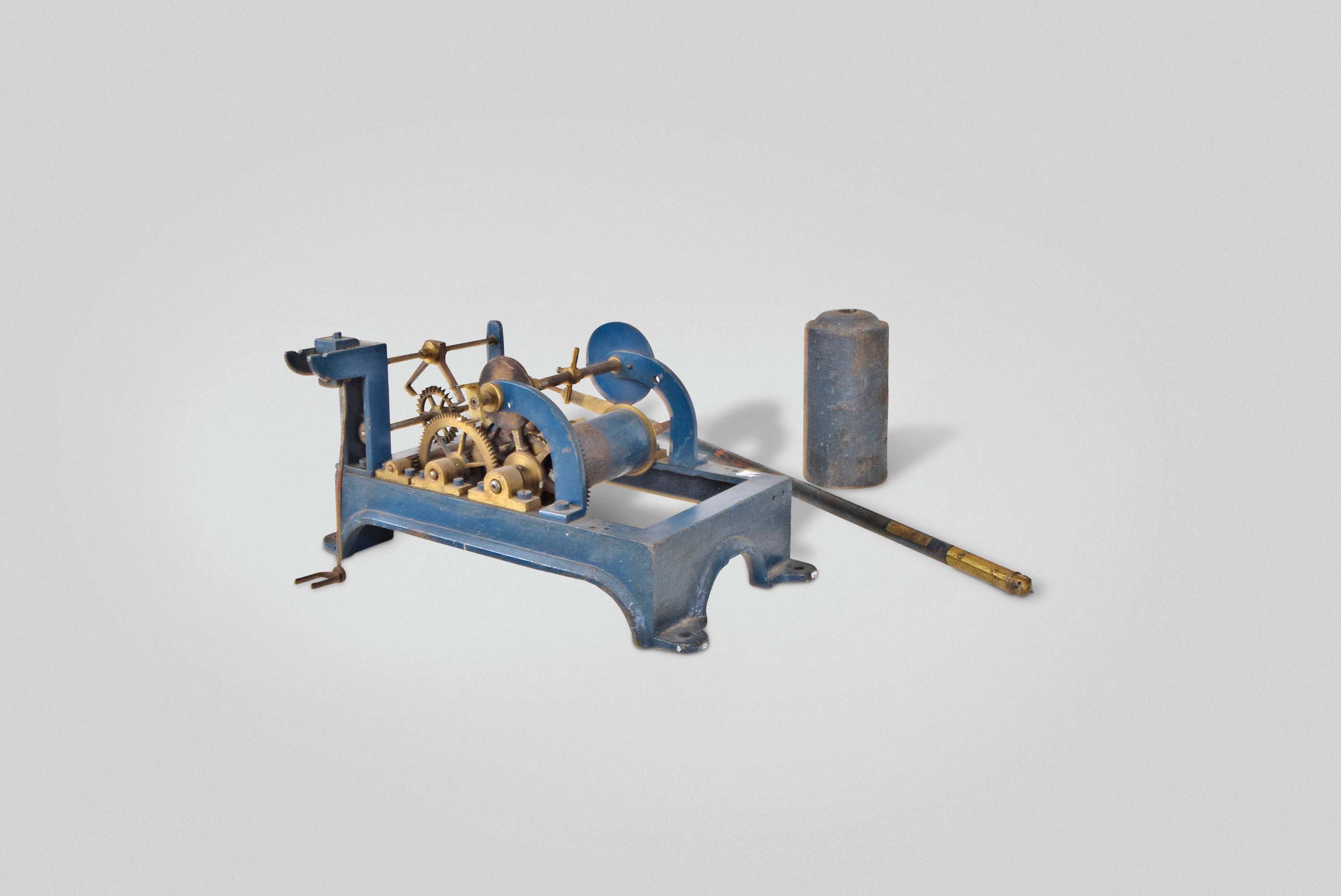 European, tower clock or street clock, time only, weight driven movement with deadbeat escapement in painted blue cast iron frame with pendulum — Antique Clocks Price Guide