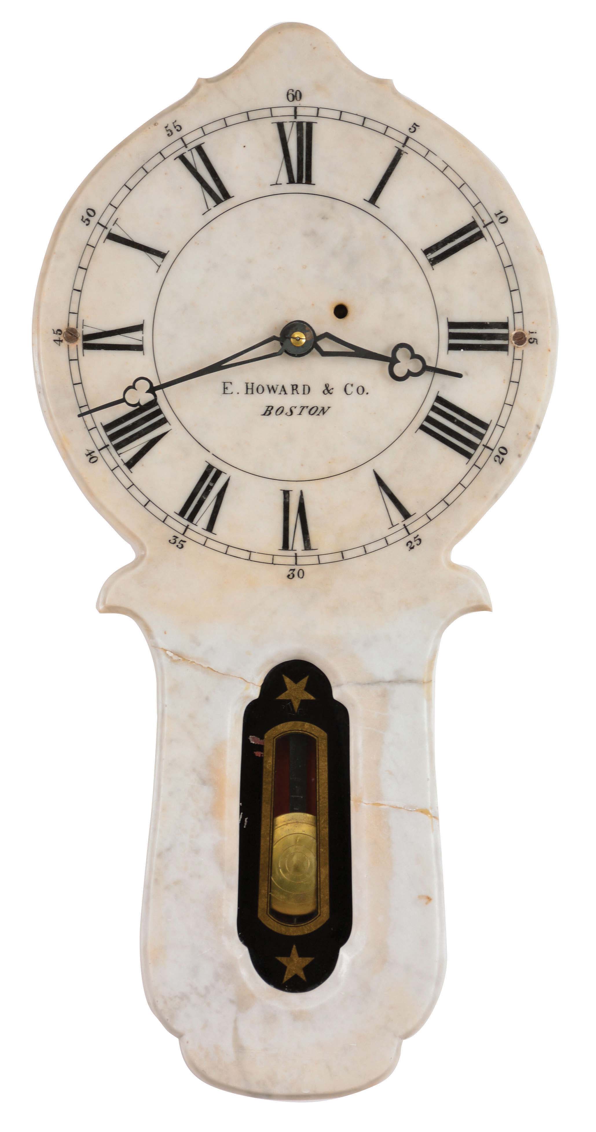 E. Howard &amp; Co., Boston, Mass., "No. 28", 8 day, weight driven brass movement marble front wall timepiece — Antique Clocks Price Guide