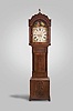 N. Brown, Kingsbridge England, tall case clock, 8 day, time and bell strike, weight driven movement in an inlaid mahogany case with rope turned columns with painted metal dial, signed by the maker