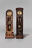 Tall Clocks- 3 (Three) Germany, 8 day, time and strike, weight driven movements in oak and glass cases, all with matching weights, pendulum and dial center: (1) quarter hour chiming; (2) time and strike only (3) time and strike only
