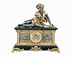 Ansonia Clock Co., New York, "Columbia with Shepherd Boy" 8 day, time and strike, spring driven brass movement mantel clock.