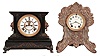 Clocks- 2 (Two): (1) Ansonia Clock Co., New York, "La Duchesse", 8 day, time and strike, spring brass movement enameled cast iron mantel clock, c1886 (2) Seth Thomas Clock Co., Thomaston, Conn., "Fantasy", 8 day, time and strike, spring brass movement cast metal case mantel clock, c1905
