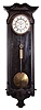 Austria or Germany, Vienna regulator, 8 day, time only, weight-driven movement in a walnut case with serpentine crest, two-piece porcelain dial with pie crust bezel with subsidiary in sunk portion, brass pendulum disc and weight, c.1890