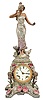 Ansonia Clock Co., New York, "Fleur De Lys" base and "No. 1176" figure shelf clock with a spring driven, 8 day, time and half hour strike movement in a cast spelter case with a nice original Grecian verde finish.