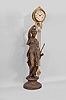 Ansonia Clock Co., New York, "Diana" swinger shelf clock with a spring driven, 8 day, timepiece movement in a gilt and nickel cannister-style case with a bronze finished spelter statue on base.