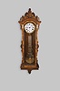 Ansonia Clock Co., New York, "Regulator No. 14", hanging jeweler's regulator, 8 day, time only, brass weight driven Swiss movement with pinwheel escapement, gridiron lyre pendulum and sweep seconds in a carved walnut and burl walnut case with a white enamel dial