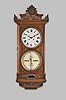 Ithaca Calendar Clock Co., Ithaca, New York, "No. 0 Regulator" hanging clock with a weight driven, 8 day, timepiece movement (Welch, Spring & Co.) and a H. B. Horton patented perpetual calendar mechanism in a walnut case with burl walnut accents.