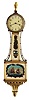 Waltham Clock Co., Waltham, Mass., 8 day, weight driven brass movement gilt front patent or banjo timepiece.