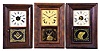 Clocks- 3 (Three): (1) Seth Thomas Clock Co., Thomaston, Conn., 30 hour, time and strike, spring brass movement "Kitchen" model bevel case shelf clock, c.1870 (2) Seth Thomas Clock Co., Thomaston, Conn., 8 day, time and strike, spring brass movement "Round Band" shelf clock, c.1870. (3) Seth Thomas Clock Co., Thomaston, Conn., 30 hour, time and strike, spring brass movement "Round Band" shelf clock, c.1870.