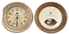Clocks- 2 (Two) E. Howard Marine Clocks: (1) E. Howard & Co., Boston, Mass., for U.S. Navy, marine lever, 8 day, time only, spring-driven jeweled balance wheel movement in a nickel plated brass case with hinged bezel, 6 inch signed silvered dial reading "U.S. Navy", subsidiary seconds, and blued steel hands, movement serial number 00544. (2) E. Howard & Co., Boston, Mass., "Auxiliary Master Clock", 8 day, time only, spring-driven jeweled balance wheel movement in a brass case with screw-on bezel with electrical terminals, 6 inch signed silvered face with viewing aperture showing cam that closes electrical contact once per minute, movement serial number 00459.