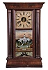 Birge & Fuller, Bristol, Conn., 8 day, time and strike, weight strap brass movement half column and cornice top shelf clock, c1845.