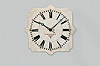 E. Howard & Co., Boston, Mass., "Marble Dial No. 20" wall clock, 8 day, time only, weight driven movement with maintaining power in white painted wood case with 24 inch white marble dial, black painted chapter ring and Roman numerals with red arabic five minute markers, signed "E. Howard & Co. / Boston" in red below the center arbor, black trefoil hands.