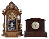 Clocks- 2 (Two) (1) Ansonia Clock Co., New York, "Triumph", 8 day, time and strike, spring brass movement black walnut mantel clock, c1880 (2) Seth Thomas Clock Co., Thomaston, Conn., "Chime Clock No. 1 Special", 8 day, time and spring brass movement Sonora chime mantel clock, c1915