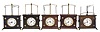 Clocks- 5 (Five) Ignatz Flying Pendulum: Horolovar Clock Co., Bronxville, New York, reproduction "Ignatz Flying Pendulum" novelty clock, 8 days, time only, spring-driven movement with flying pendulum in wood cases with paper dials. These are German-made reproductions of the 19th century model made by the New Haven Clock Co. under the Jerome label.