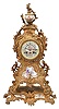 France, mantel clock, 8 day, time and strike, spring-driven pendule de Paris movement mounted in a ornate cast brass rococo style case with polychrome painted porcelain panels, the lowest depicting birds in flight, the central panel showing a courting couple, the dial and topmost urn with images of putti.