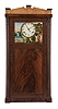 Joseph Ives, Brooklyn, New York, 8 day, time and strike, weight driven brass and iron plate movement wall clock. This is an unusual example as these clocks were made and sold as a looking glass clock, but this one has a crotch mahogany panel instead.