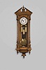 Gebrueder Resch, Ebensee, Austria, Vienna regulator wall clock, 8 day, time and quarter strike, weight driven movement in an Altdeutsch walnut veneer case with fluted half columns, white enamel dial, and blued steel hands.