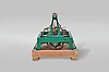 Europe, tower clock, time only, weight driven movement with double three legged gravity escapement in a green painted cast iron frame, mounted on wooden cradle.