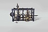 Tower clock, birdcage model of the late 18th century, time and strike, weight driven movement with pinwheel escapement in a cast iron frame