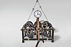 J. Neher, Schne, Munchen, Germany tower clock, time, strike and chime, weight driven movement with pinwheel escapement and wooden drums on painted cast iron frame, dated 1928