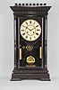 Seth Thomas Clock Co., Thomaston, Conn., "Garfield" shelf clock with a weight driven, 8 day, time and strike movement with cathedral gong in an ebonized case