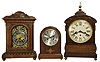 Clocks- 3 (Three): (1) Germany, Junghans, 8 day, time, strike and Westminster chime spring brass movement bracket clock, c1900 (2) Germany, Jauch, 8 day, time, strike and Westminster chime spring brass movement bracket clock, c1975 (3) Germany, Silesia, 8 day, time and strike, spring brass movement round top mantel clock, c1930