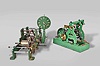 Tower or Street Clock Movements- 2 (Two) small with deadbeat escapement in green paint: (1) Time only; (2) Time and strike