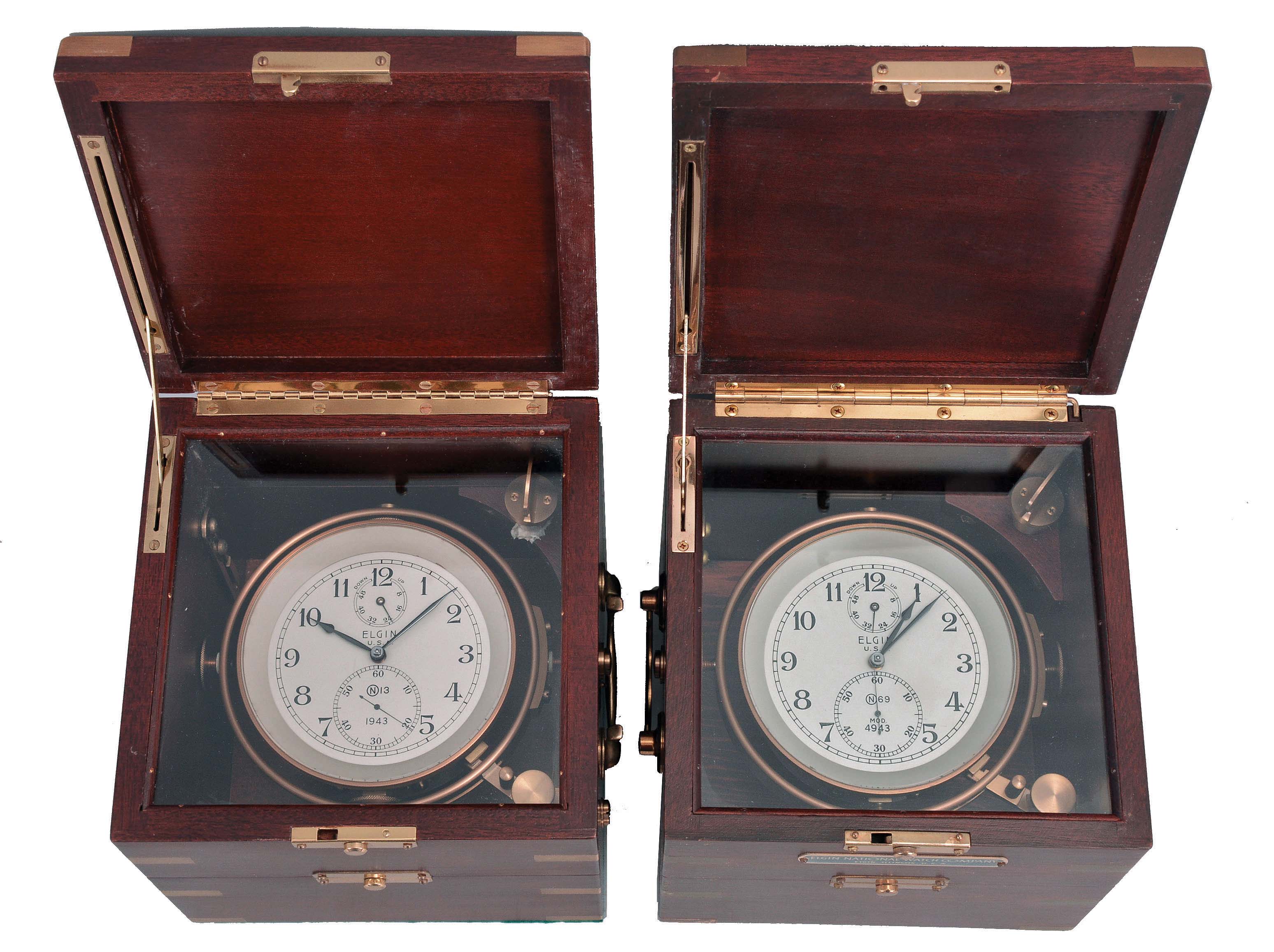 Chronometers- 2 (Two): both Elgin 600, both with three tier boxes, movements incomplete — Antique Clocks Price Guide