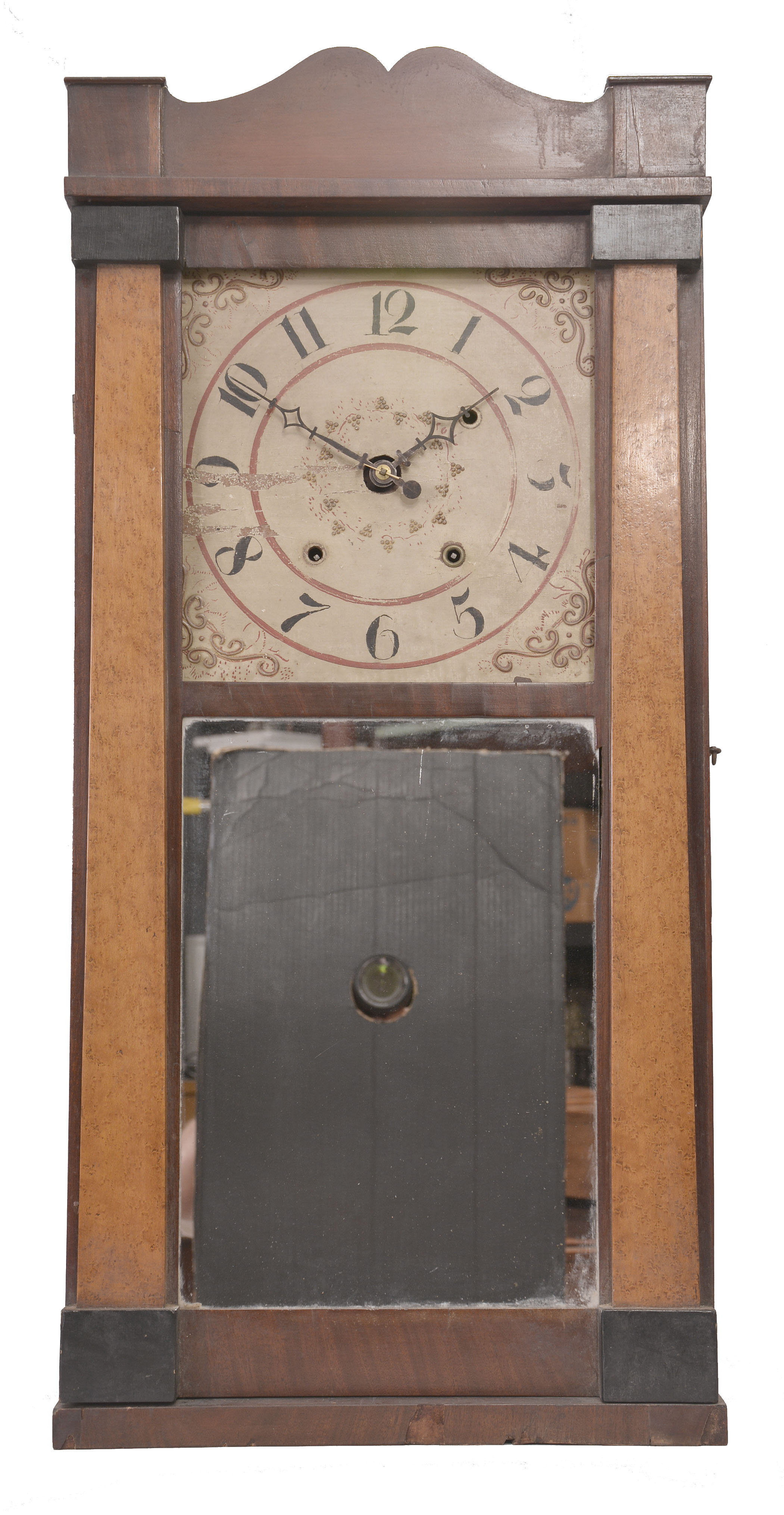 Clocks- 2 (Two): (1) E. &amp; G. Bartholemew, Bristol, Conn., 30 hour, time and strike weight wood movement pilaster and splat shelf clock. c1832 (2) Daniel Pratt, Jr., Reading Mass., 30 hour, time and strike weight wood movement corner columns and splat shelf clock. c1839 — Antique Clocks Price Guide