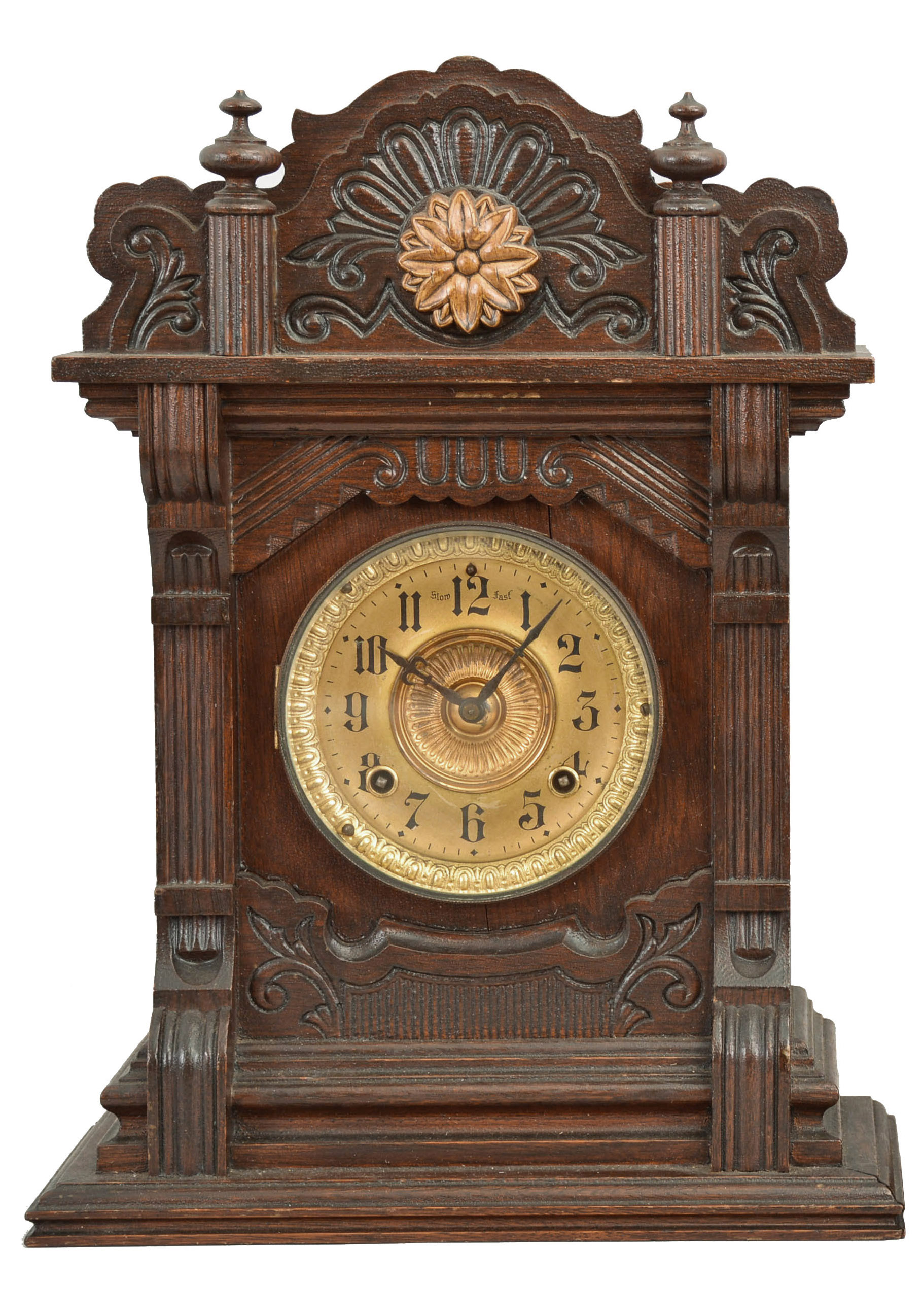 Ansonia Clock Co., New York, "Malta" mantel clock, 8 day, time and strike, spring driven movement in an oak case, c1901 — Antique Clocks Price Guide