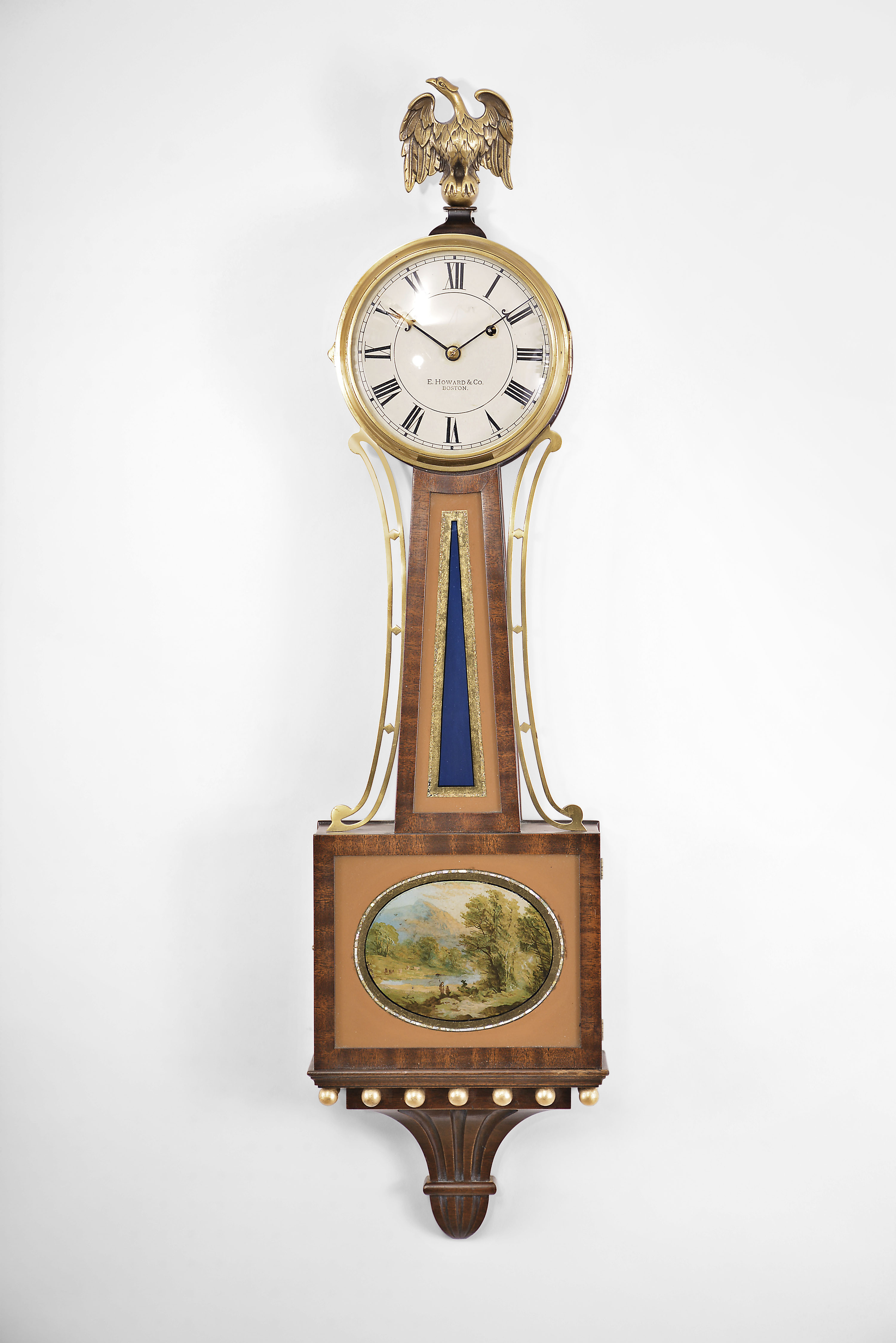 E. Howard &amp; Co., Boston, Mass., 8 day, weight brass movement reissue patent or banjo wall timepiece. — Antique Clocks Price Guide