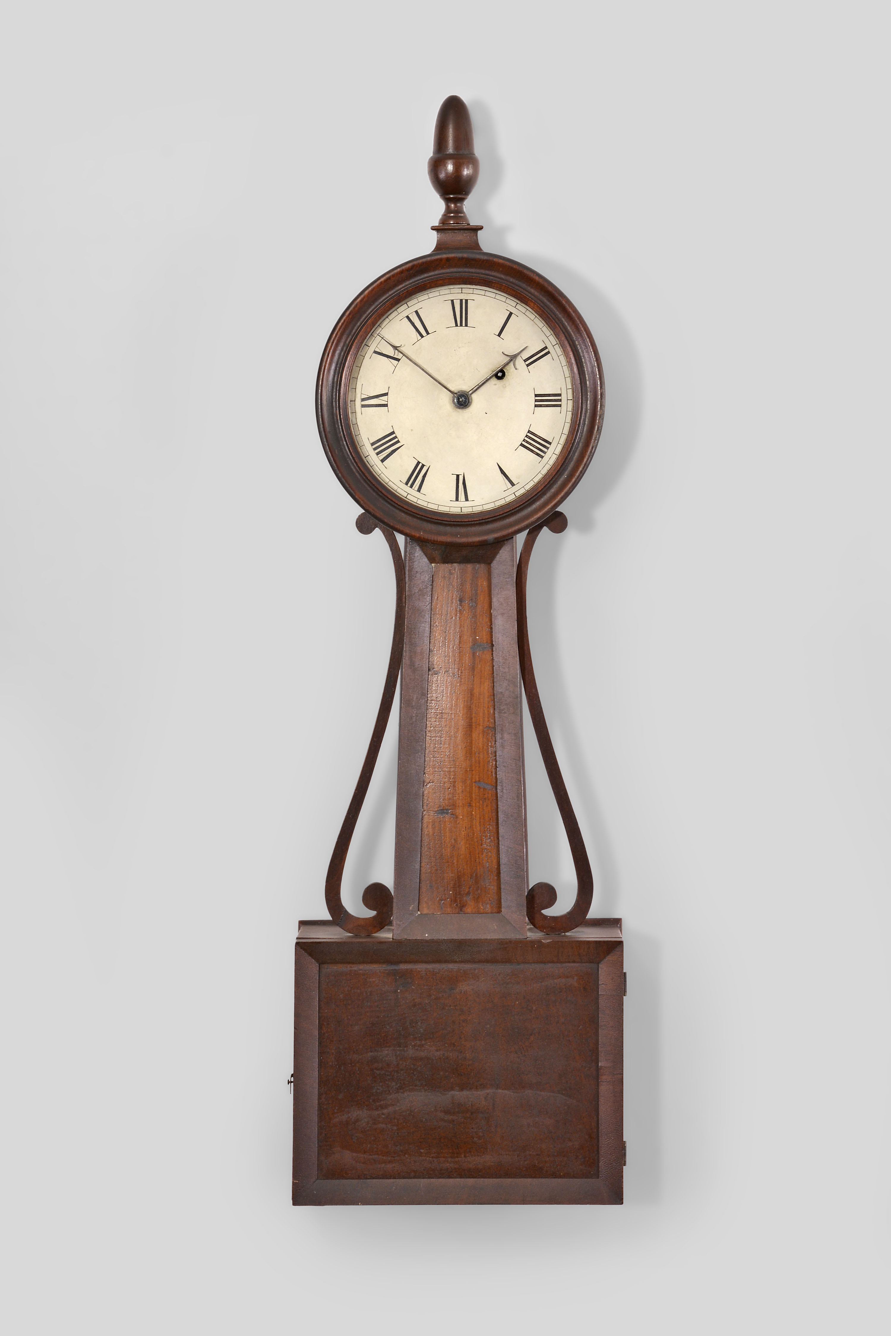 Williams &amp; Hatch, North Attleboro, Mass., 8 day, weight brass movement wood front Patent or banjo timepiece. — Antique Clocks Price Guide