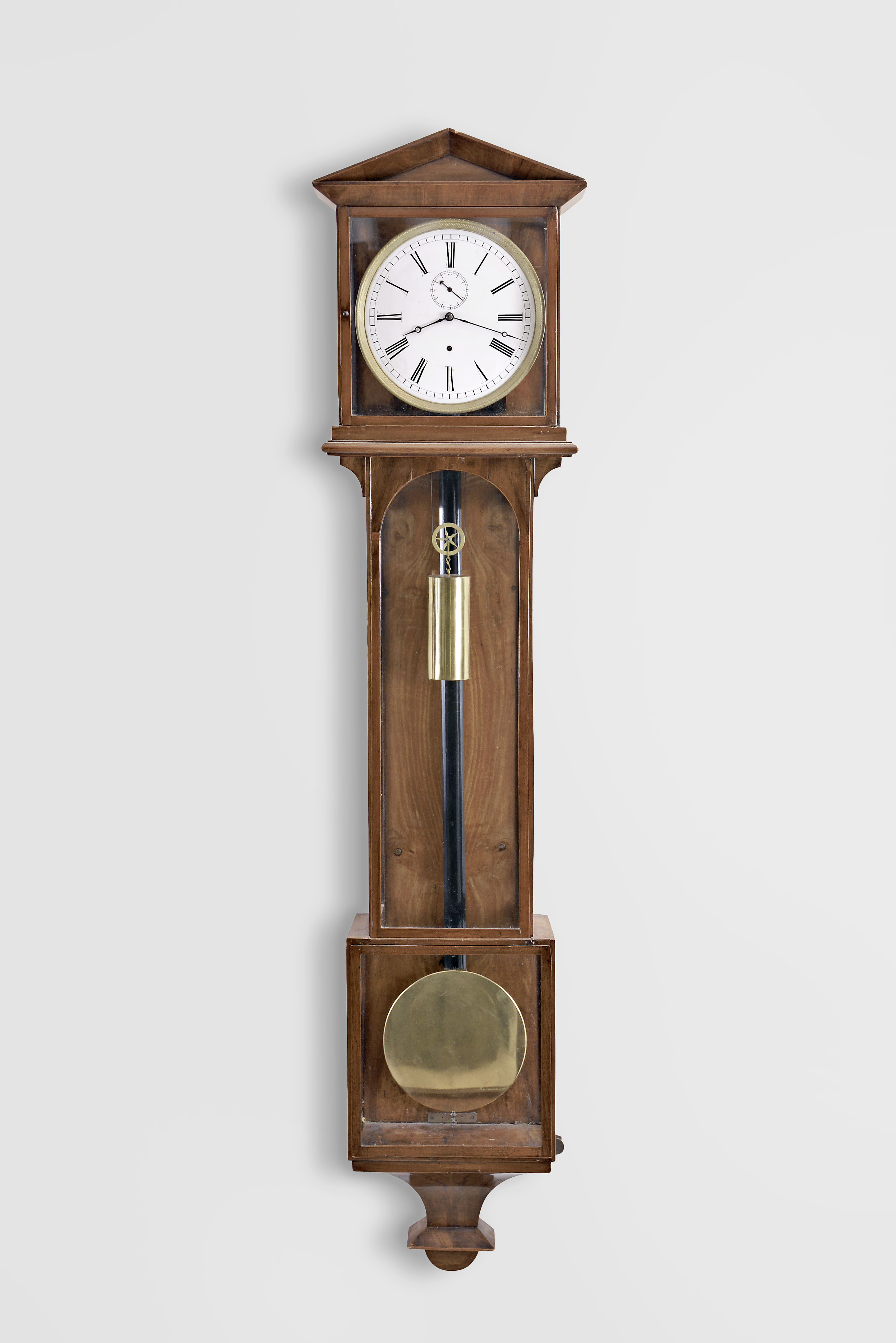 Austria, Laterndluhr wall clock, 8 day, time only, weight driven movement with knife edge suspension in a mahogany veneer 9 light case with white enamel dial — Antique Clocks Price Guide