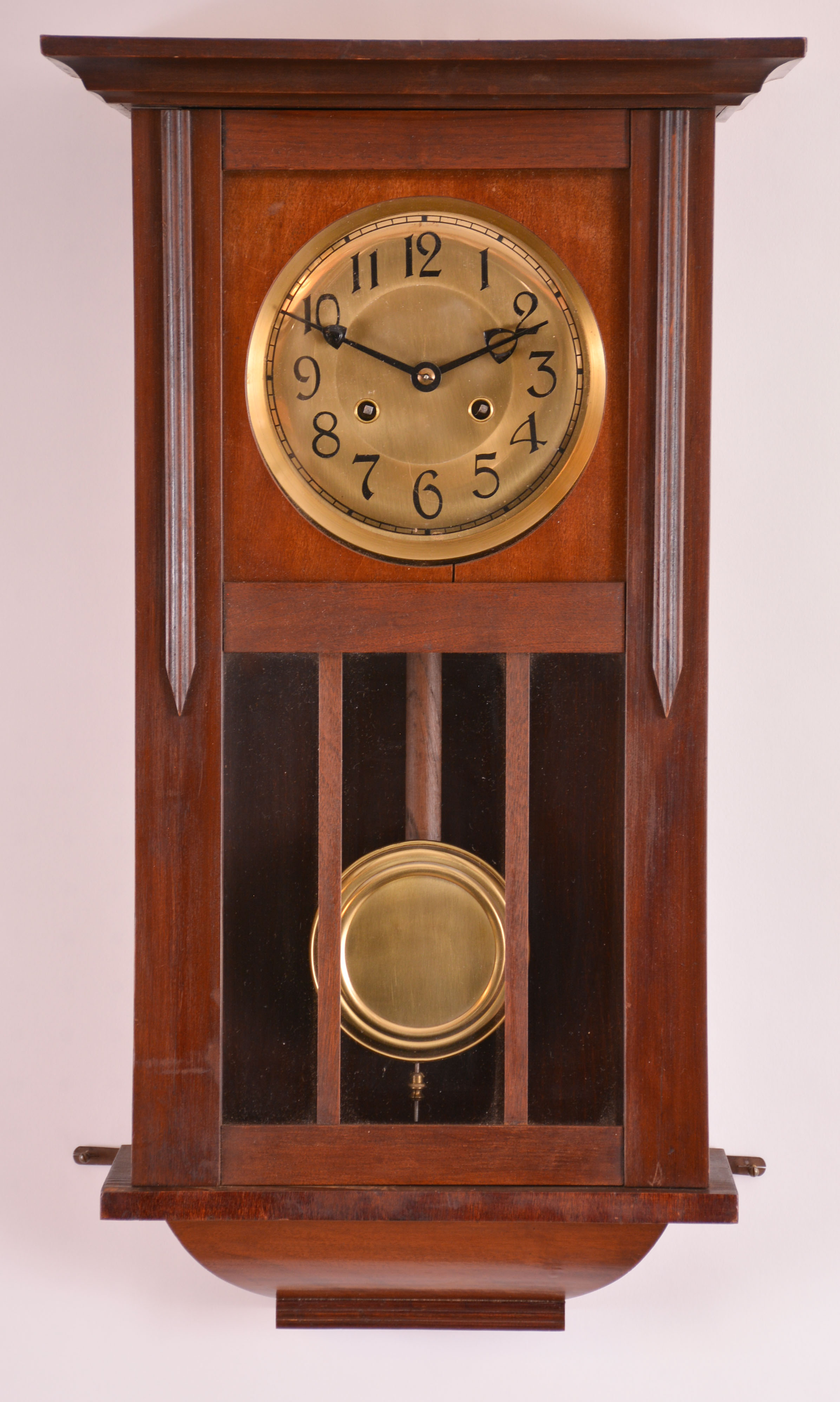 Clocks- 2 (Two): (1) German, 8 day, time and strike spring brass movement wall clock. Movement is stamped "PSI ". c1910 (2) New Haven Clock Co., New Haven, Conn., "Vamoose", 8 day, spring brass movement wall timepiece. c1911 — Antique Clocks Price Guide