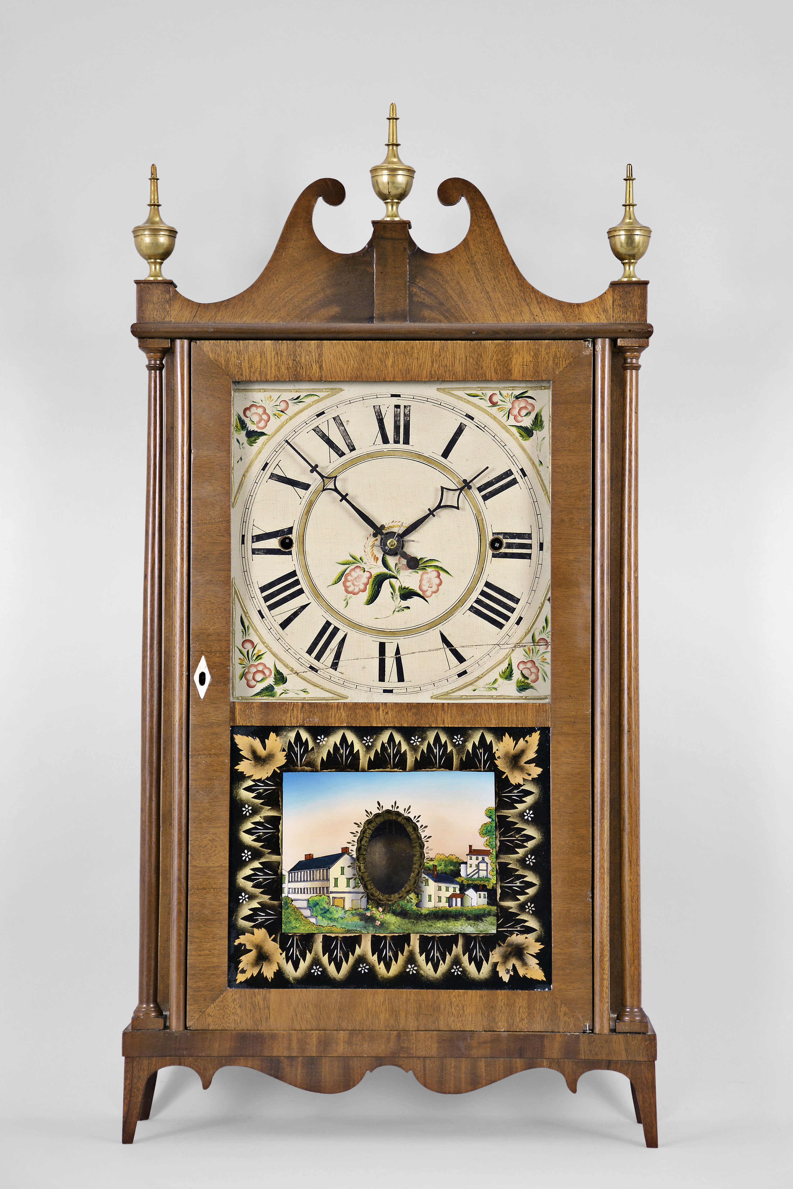 Norris North, Torrington, Conn., 30 hour, time and strike weight wood movement pillar &amp; scroll shelf clock. — Antique Clocks Price Guide