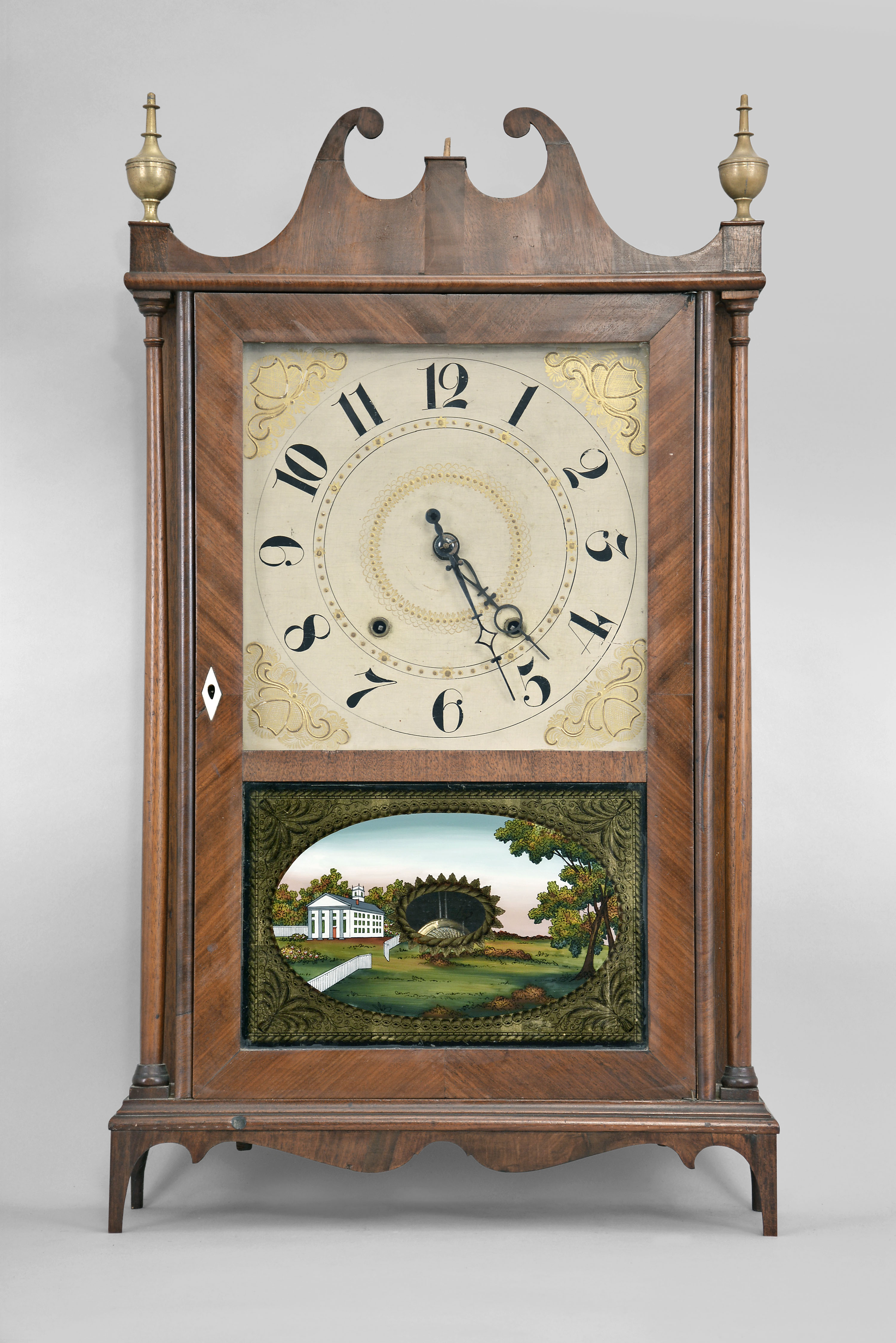 Samuel Terry Plymouth, Conn., 30 hour, time and strike weight wood movement pillar &amp; scroll shelf clock. — Antique Clocks Price Guide