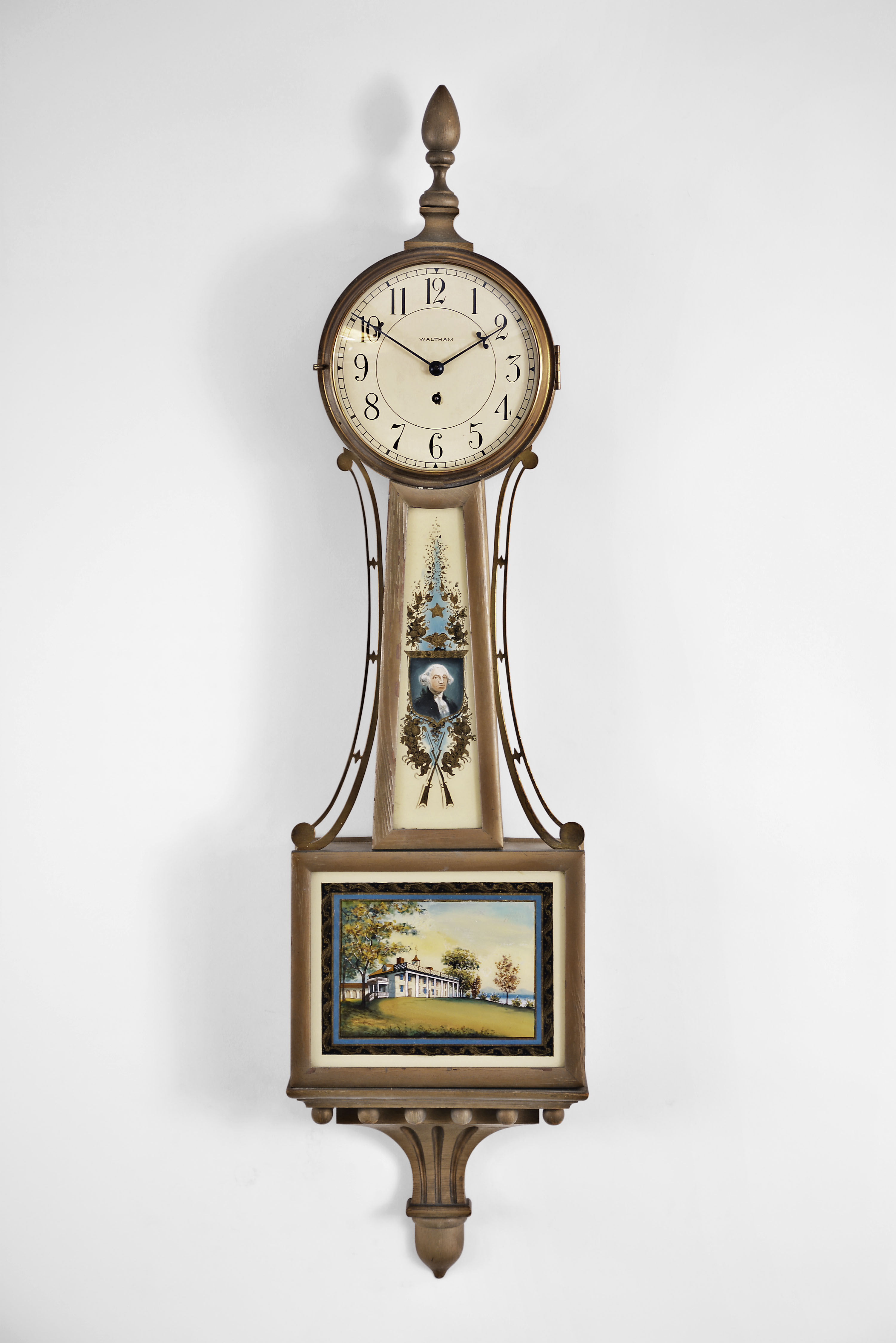 Waltham Watch Co., Waltham, Mass. 8 day, spring brass lever movement patent or banjo timepiece. — Antique Clocks Price Guide