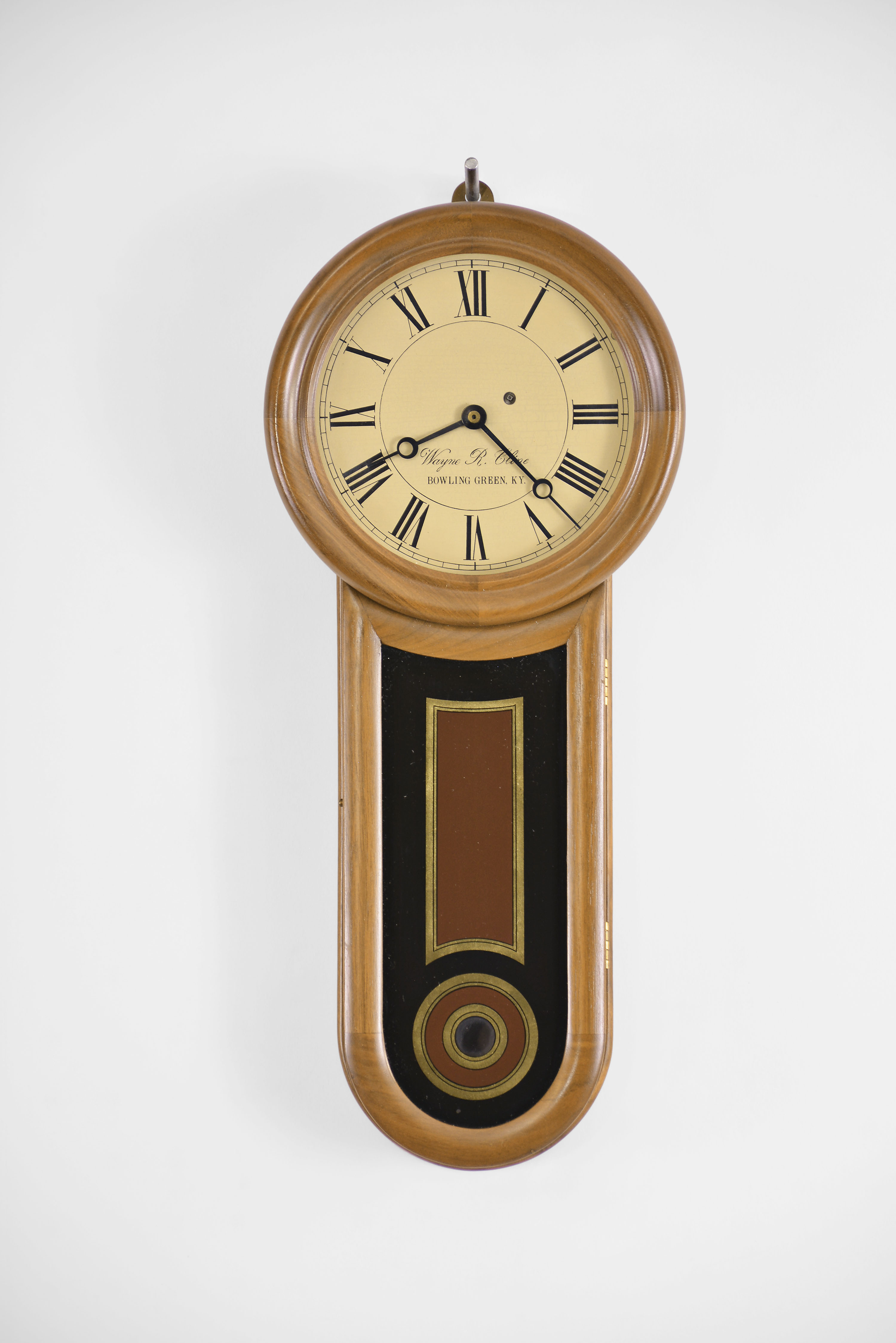 Wayne R. Cline, Bowling Green, KY, miniature walnut copy of a "Howard No. 11" Keyhole regulator with front, key wind, lever movement, c1980 — Antique Clocks Price Guide