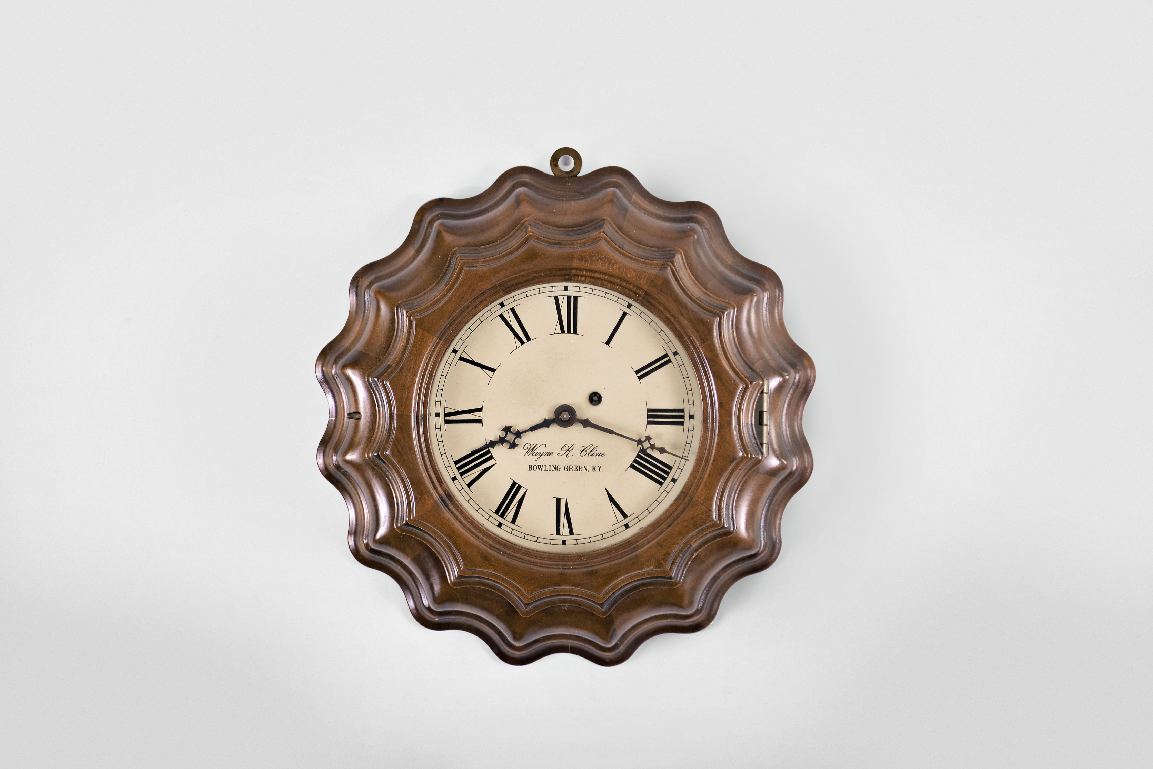 Wayne R. Cline, Bowling Green, Kentucky, 8 day lever movement miniature of an Ingraham corrugated model wall timepiece. — Antique Clocks Price Guide