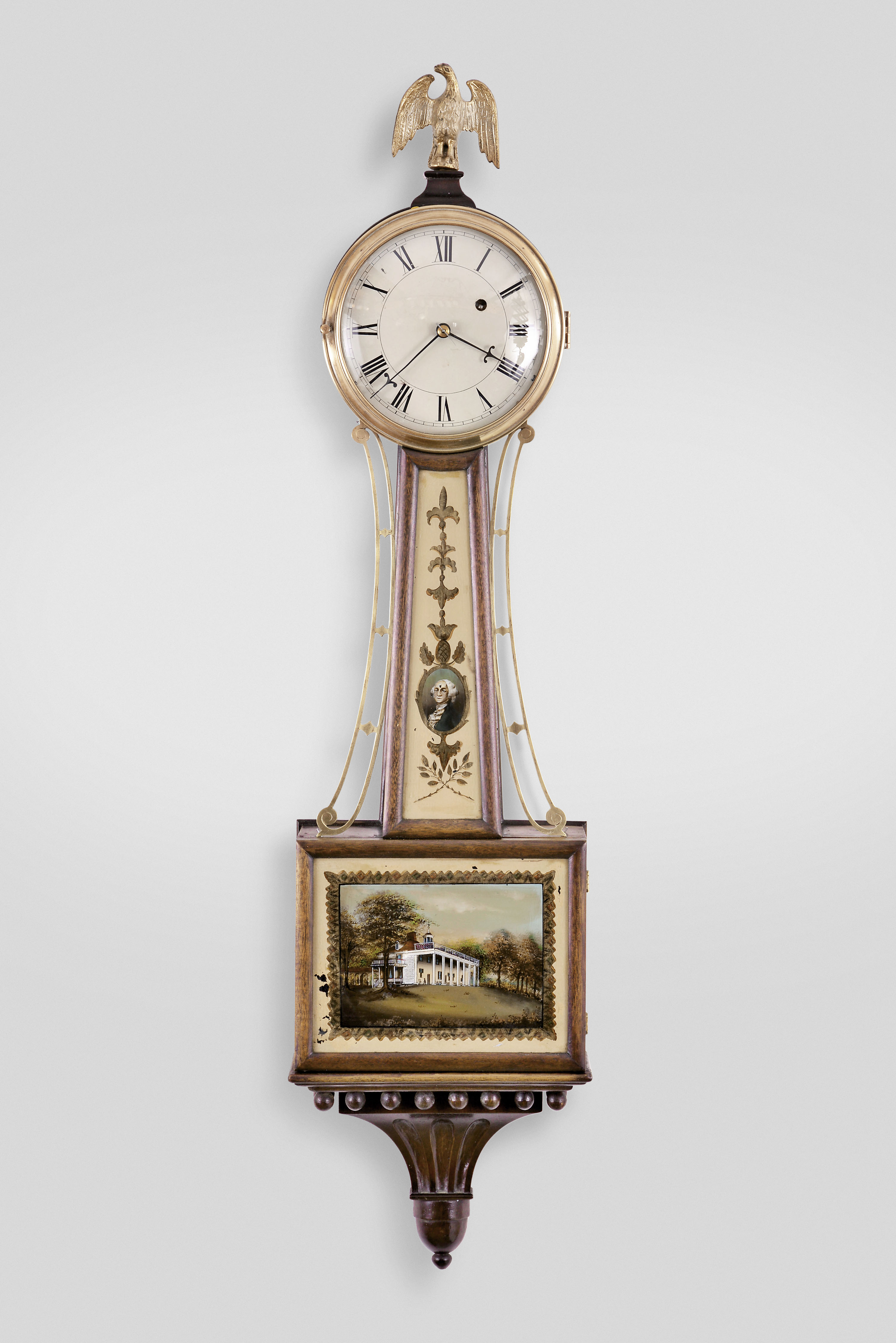Eastman Clock Co., Boston, Mass., 8 day, weight brass movement patent or banjo wall timepiece. — Antique Clocks Price Guide