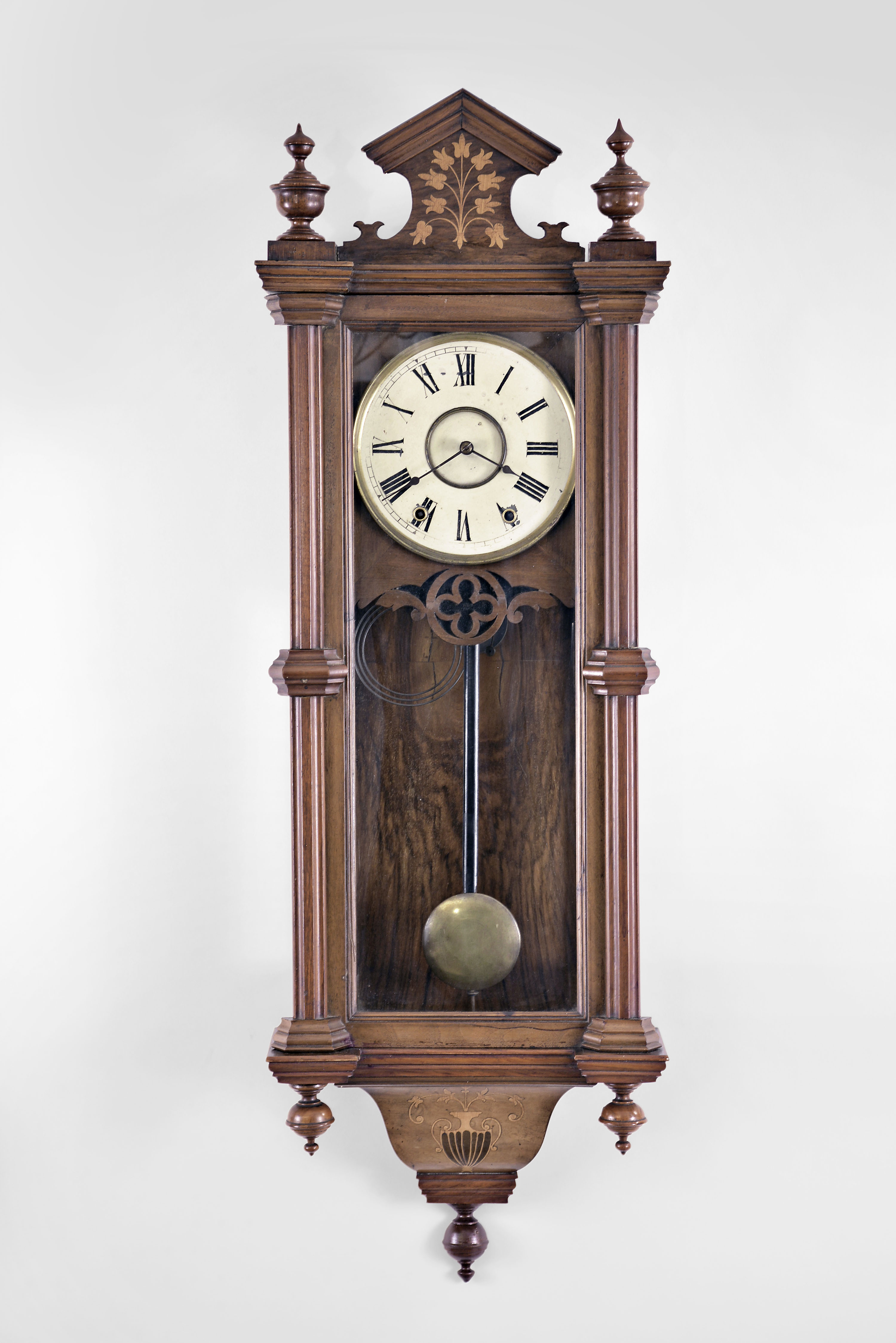 Anglo- American, Vienna style, 8 day, time and strike spring brass movement wall clock with an American movement. — Antique Clocks Price Guide