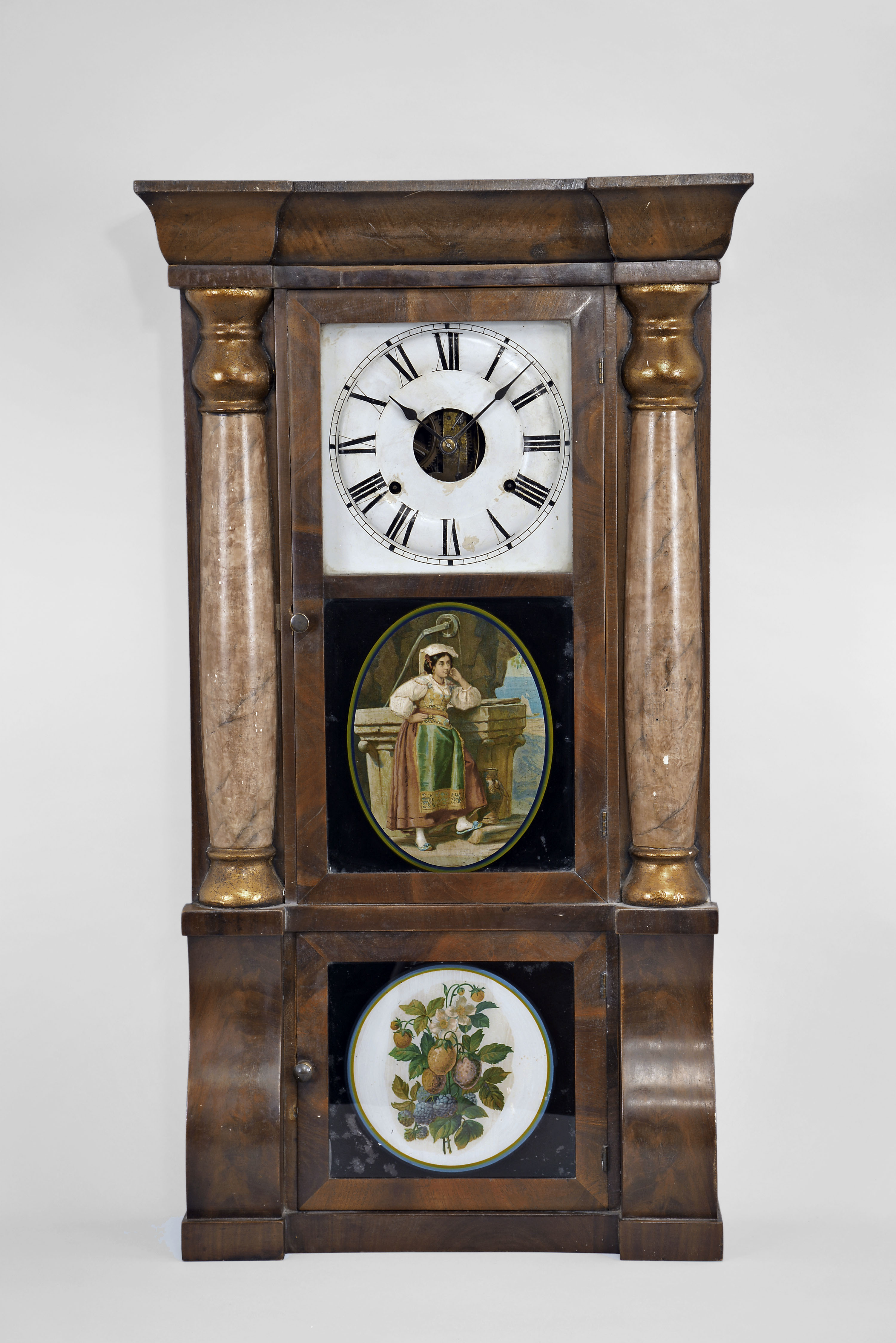 Seth Thomas Clock Co., Thomaston, Conn., 8 day, time and strike weight brass movement column &amp; cornice shelf clock. — Antique Clocks Price Guide