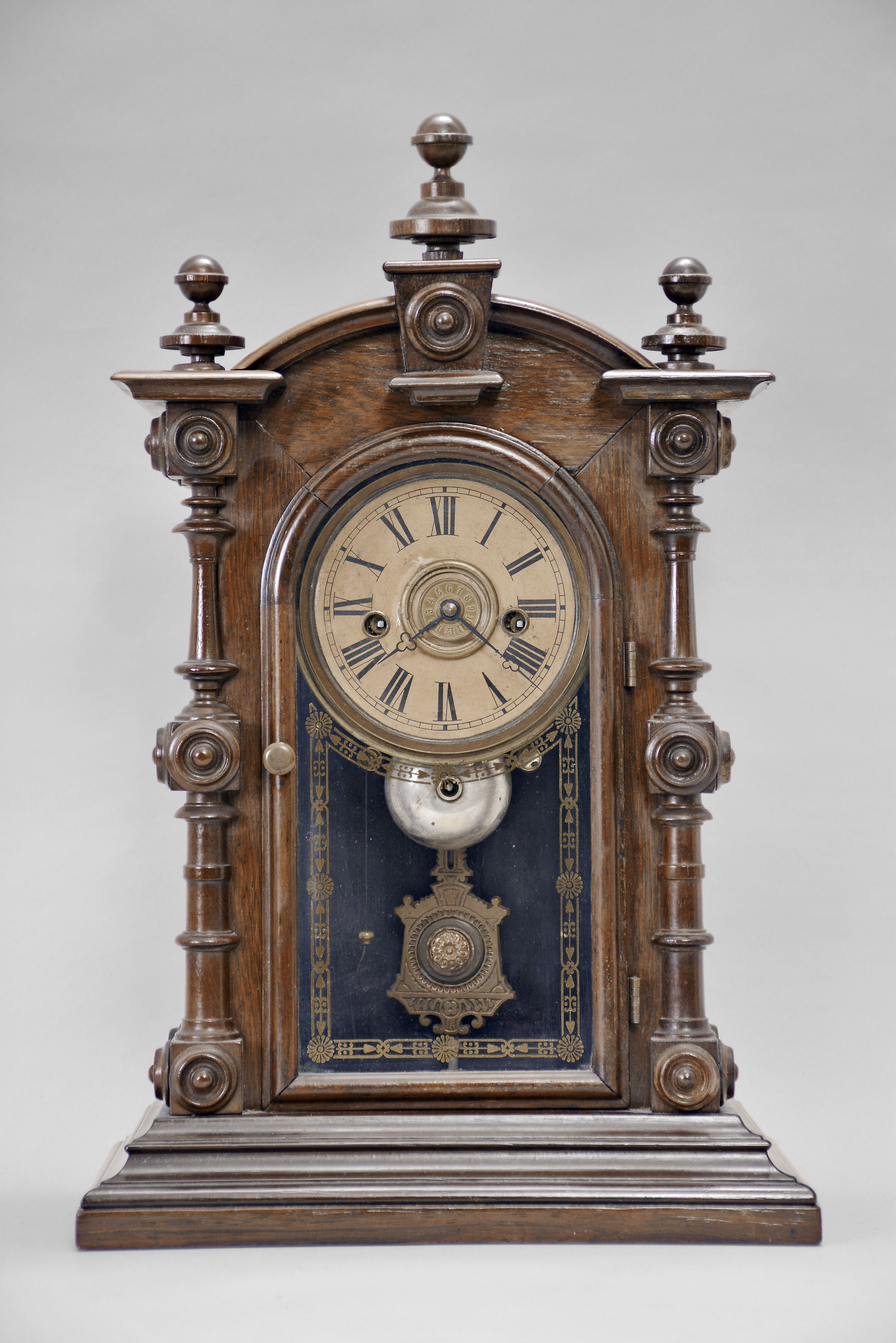 Welch, Spring &amp; Co., Forestville, Conn., "Patti VP", 8 day, time, strike and alarm spring brass movement shelf clock. — Antique Clocks Price Guide